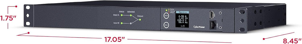 CyberPower PDU24004 Metered ATS PDU, 200-240V, 15A (Derated to 12A), 12 Outlets, 1U Rackmount