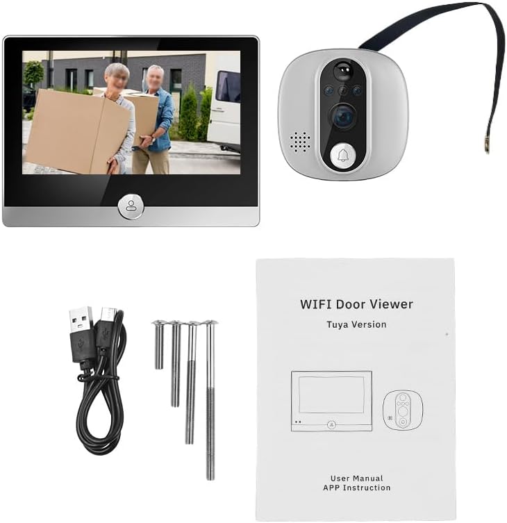 WiFi 1080P Video Doorbell Camera, 2.4GHz Peephole Camera Door Viewer with 4.3inch LCD Display, 120 Degree View Angle, Night Vision, Motion Detection, 2-Way Audio, Rechargeable Battery