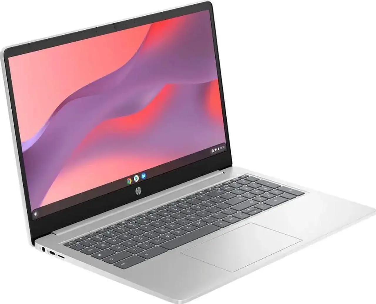 HP 15.6' HD Chromebook Laptop |Intel Processor N200|Intel UHD Graphics| WiFi| Webcam| Silver | 8GB RAM DDR5 | 64GB SSD |Chrome OS |Bundle with USB 3.0 Hub