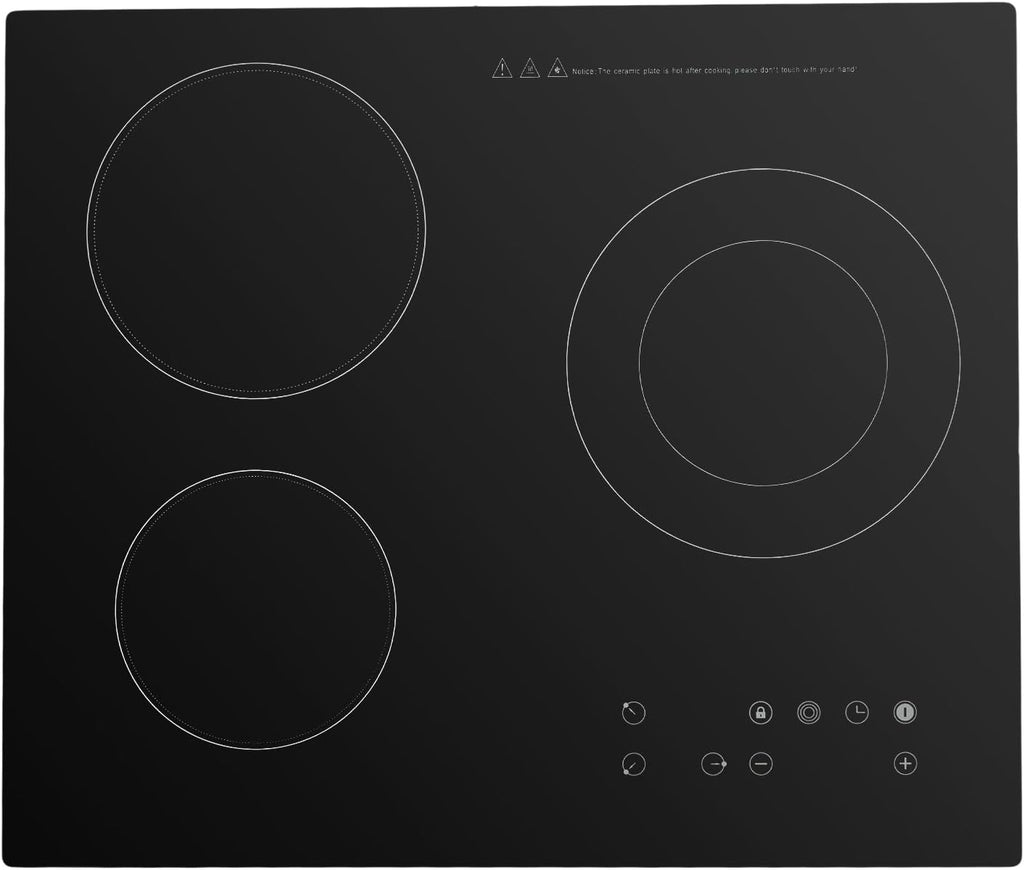 3 Burners Electric Cooktop, 110v 2600W Plug in Ceramic Cooktop, 23.3 Inch Countertop & Built-in Electric Stove Top with Child Safety Lock, Timer, Over-Temperature Protection, Sensor Touch Control
