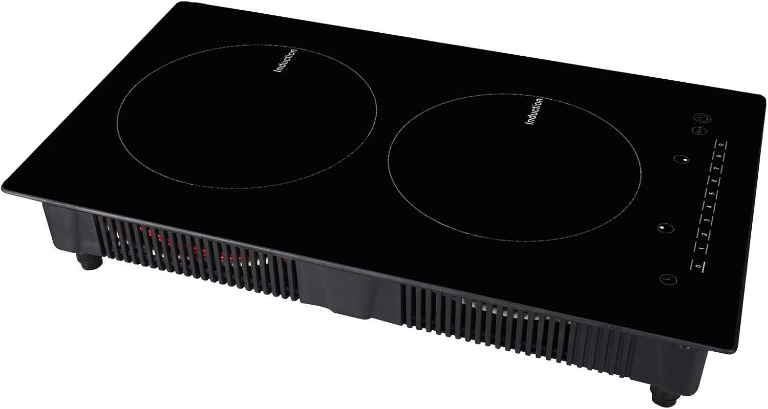 Happybuy Electric Cooktop, 2 Burners, 12'' Induction Stove Top, Built-in Magnetic Cooktop 1800W, 9 Heat Levels, LED Touch Control with Child Lock & Overheat Protection