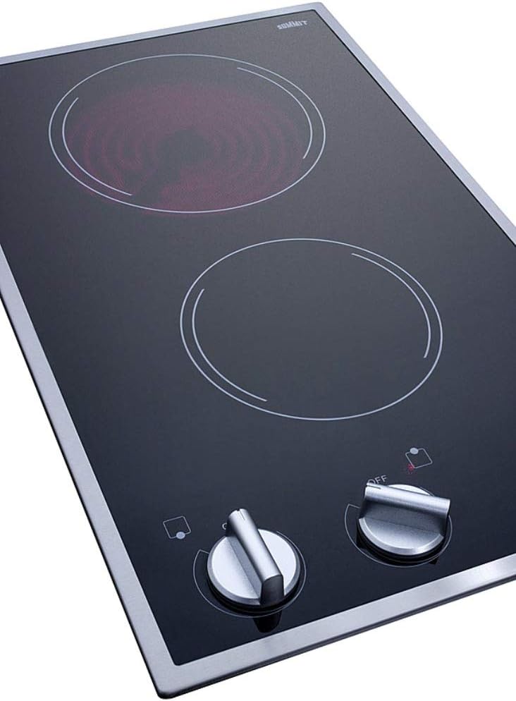Summit 12' 2 Burner Electric Cooktop. 220/240 Volt Radiant Cooktop, ADA Compliant, Black & Stainless Steel- CR2B22ST