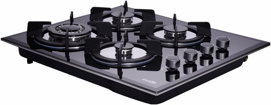 Deli-kit® 24 inch Gas Cooktop Dual Fuel Sealed 4 Burners Tempered Glass Gas Cooktop Drop-in Gas Hob DK145-A01S Gas Cooker