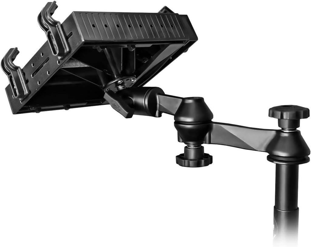 RAM MOUNTS No-Drill Laptop Mount for 2015–2026 Ford F-150 & 2017–2026 F-250–F-550, Seat Bolt Vehicle Mount with Dual Swing Arm, Adjustable Tele-Pole and Tough-Tray for 10'-16' Laptops RAM-VB-195-SW1