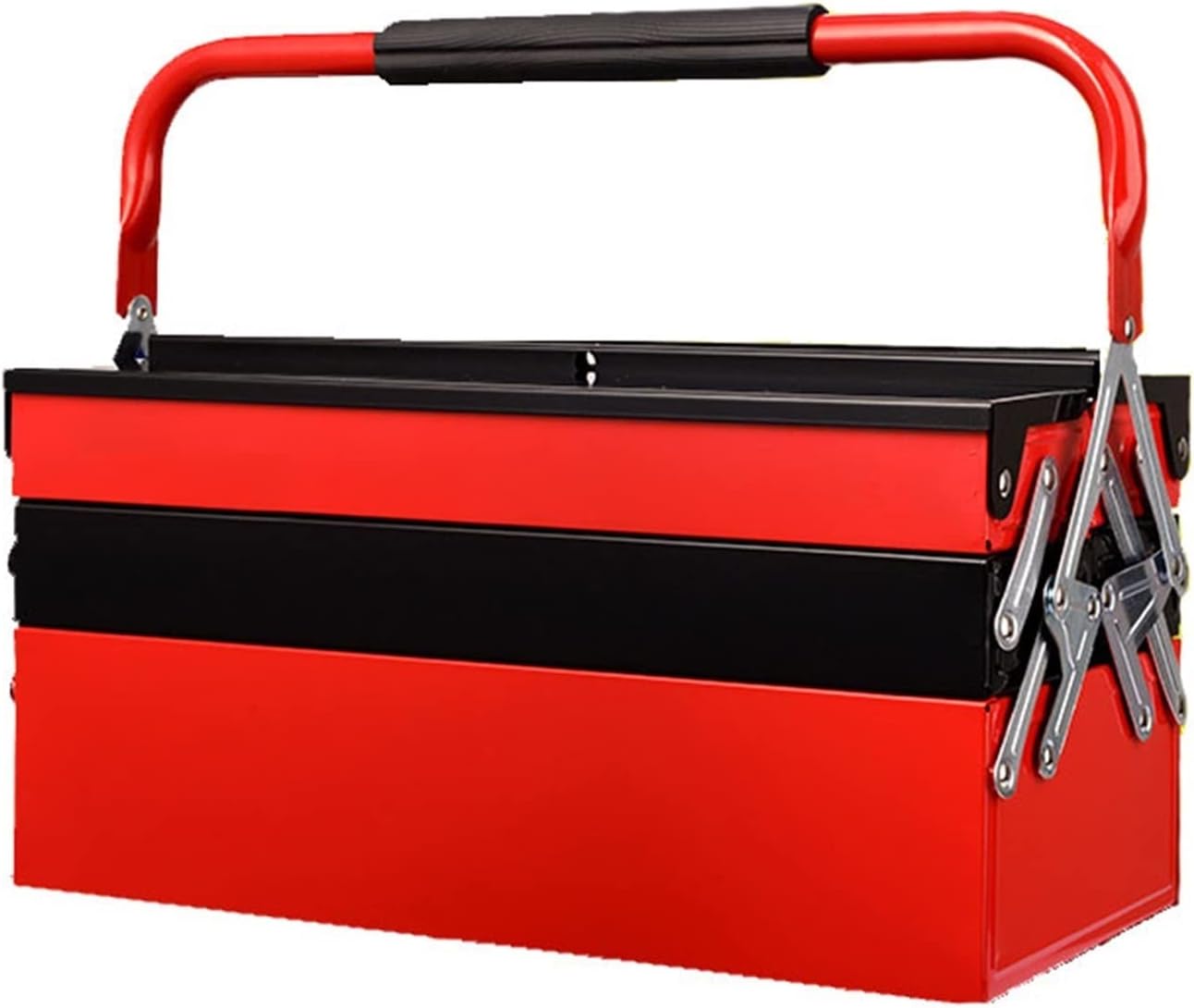 Portable Tool Box Portable Tool Case with 3-Tier Folding Organizer, Heavy Duty Metal Frame with Smooth Metal Cantilever Lock Storage Tool Case Small Parts Box
