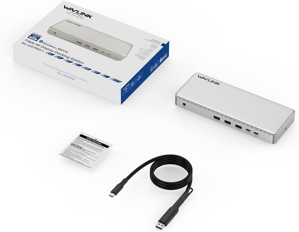 Docking Station 3 Monitors,WAVLINK SM770 Docking Station with Triple HDMI, Dual DP, 100W PD in,10Gb USB A&C,2.5G Ethernet,Compatible with MacBook Neo/Mac OS, SMI Driver & Host USB3.2 Gen 2 Required