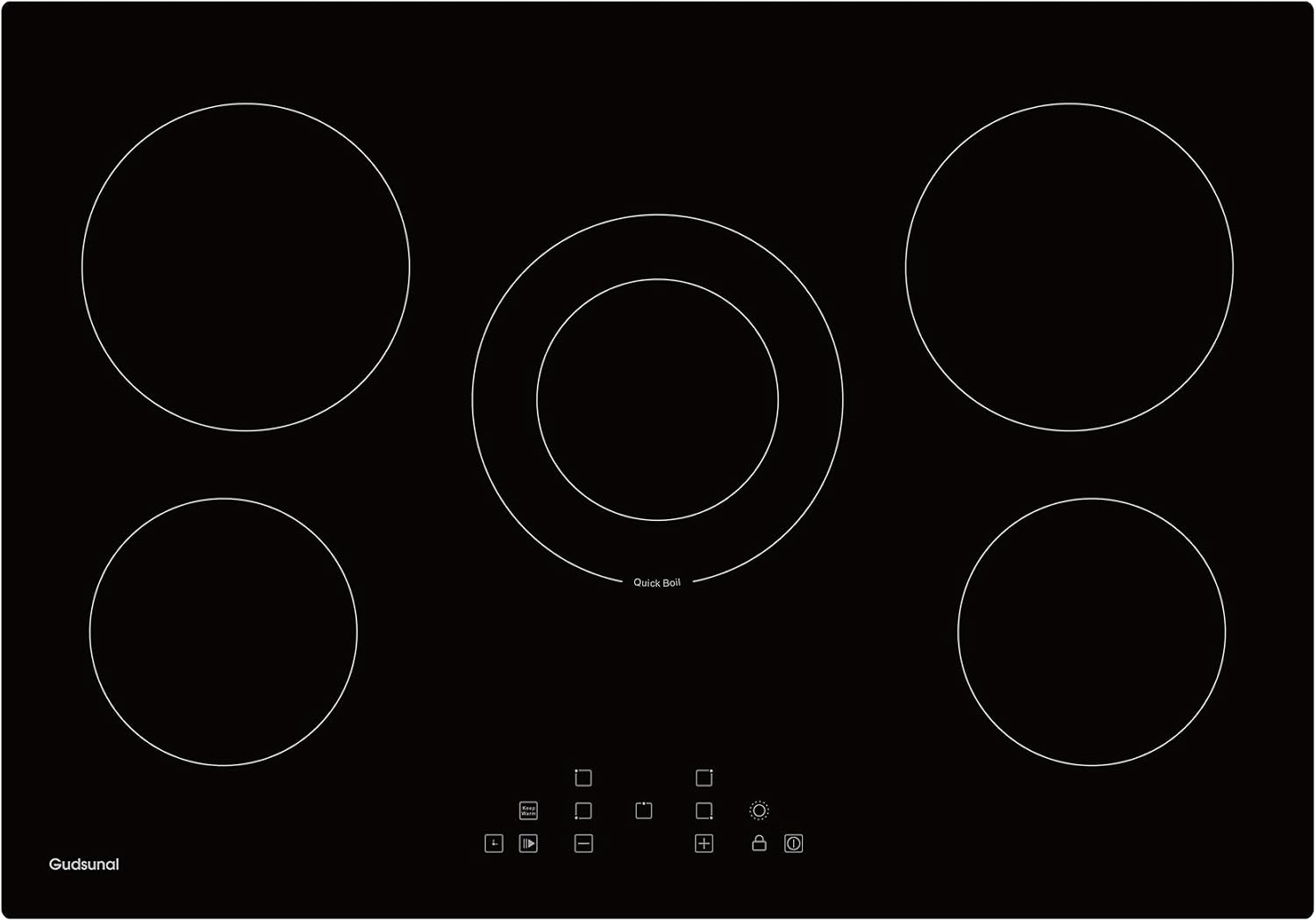 30 Inch Electric Cooktop 5 Burners,3000 Watt Dual-Ring Burner for Quick Boil,Shatterproof Glass, Keep Warm Setting, 9 Heating Level,9000W, Drop-in Electric Stove Top,Gray