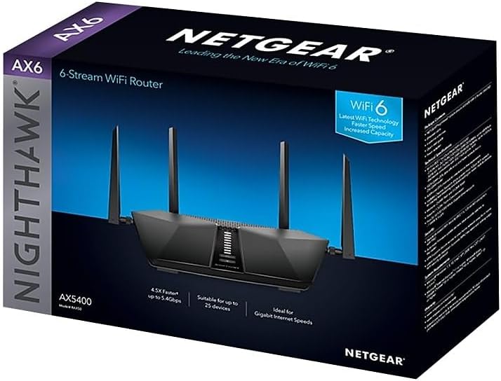 NETGEAR Nighthawk 6-Stream AX5400 WiFi 6 Router (RAX50) - AX5400 Dual Band Wireless Speed (Up to 5.4 Gbps) | 2,500 sq. ft. Coverage