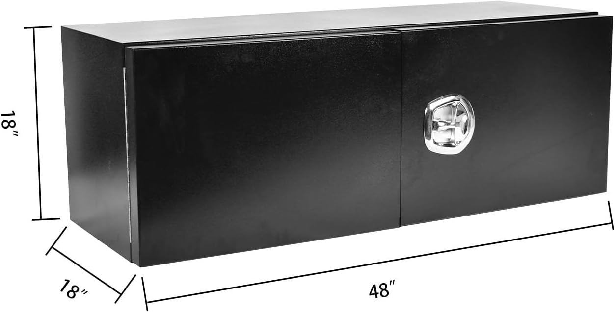 SSN 48'' Inch Black Steel Underbody Truck Box with T-Handle Latch and Barn Door,18 X 18 X 48 Inch Truck Bed Tool Box,Waterproof and Durable Toolbox,for Storage and Organization