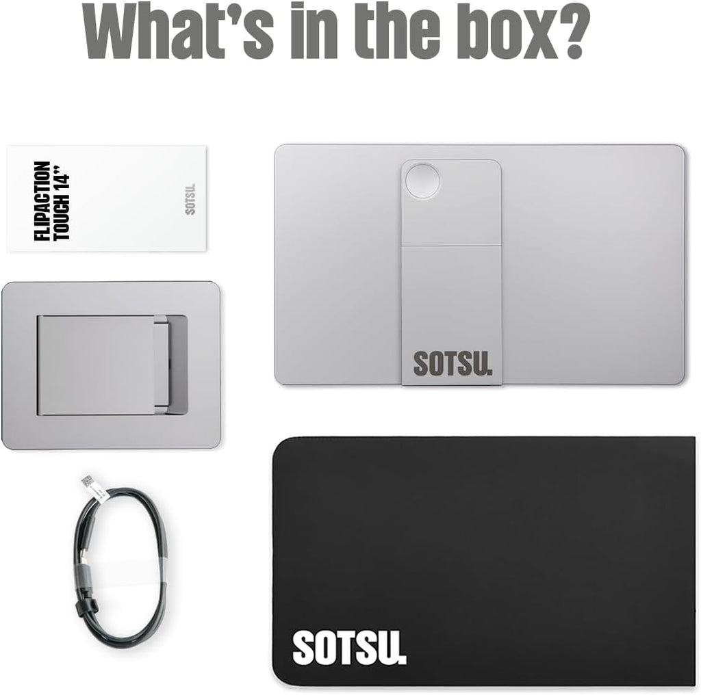 SOTSU FlipAction Touch 14' Portable Monitor | FHD IPS 10-Point Touchscreen | 400 Nits | 100% sRGB | Rotatable | Robust & Lightweight | Tempered Glass | USB-C & Mini HDMI | for Windows, Android & DeX