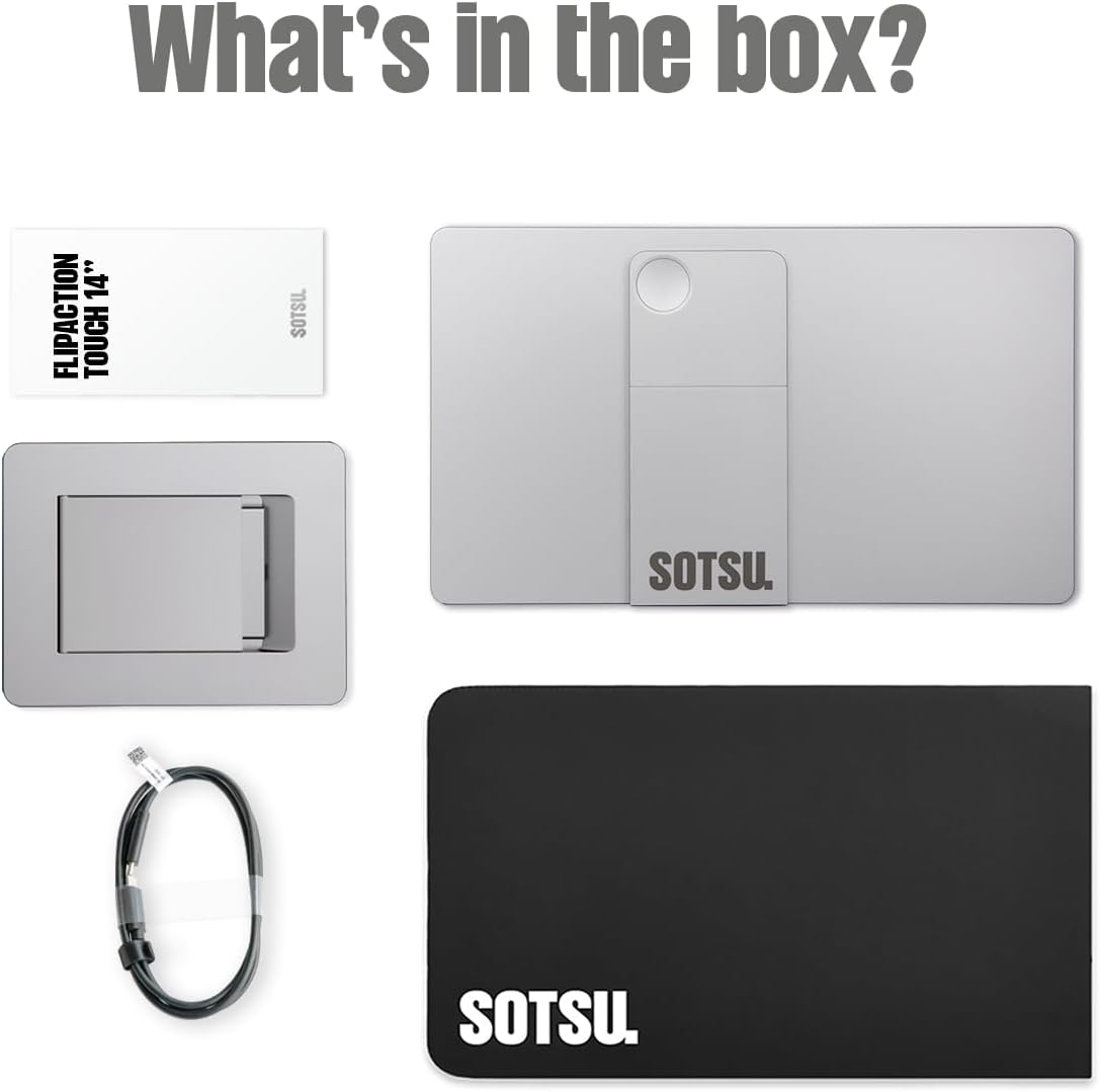 SOTSU FlipAction Touch 14' Portable Monitor | FHD IPS 10-Point Touchscreen | 400 Nits | 100% sRGB | Rotatable | Robust & Lightweight | Tempered Glass | USB-C & Mini HDMI | for Windows, Android & DeX