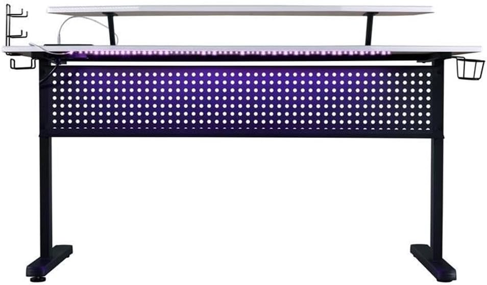 Acme Vildre Wooden Top Gaming Table with USB Port in Black and White