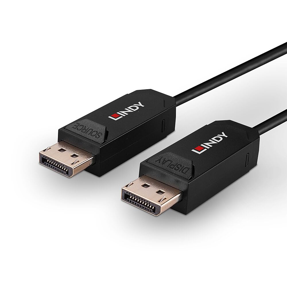 LINDY 38523 30 m Fibre Optic Hybrid DisplayPort 2.0 UHBR10 Cable, Fibre Optic Hybrid, AOC Cable, 4K@144Hz, 8K@60Hz, 40Gbit/s