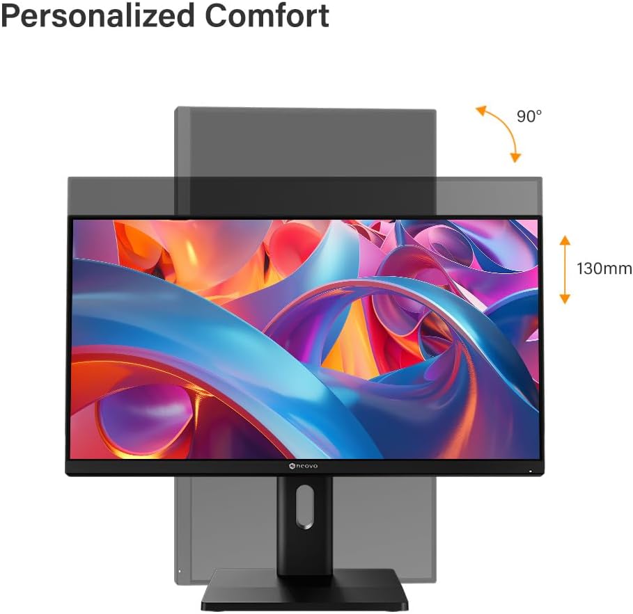 AG Neovo EM2451 24 Inch 4K Monitor, 3840 x 2160 UHD, IPS, 100% sRGB, 93% DCI-P3, Height Adjustable, Pivot, USB-C with 65W Power Delivery, Dual HDMI 2.1, DisplayPort 1.4