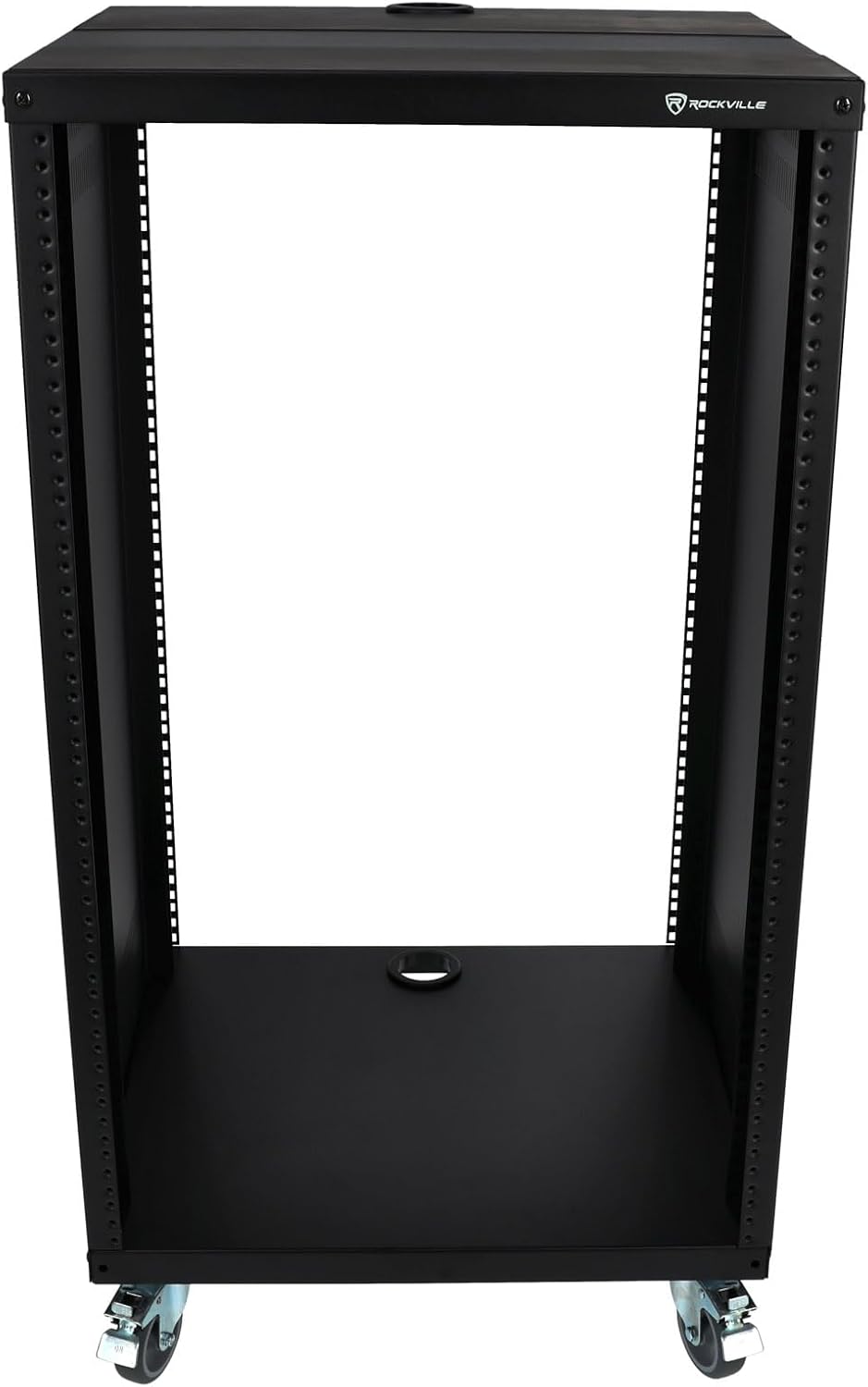 Rockville RR18U 18U Live Sound/Recording Studio Rack Case with Wheels, Reversible Rack Rails, Front & Rear Mounting, Cable Management Ports, 440lb Capacity
