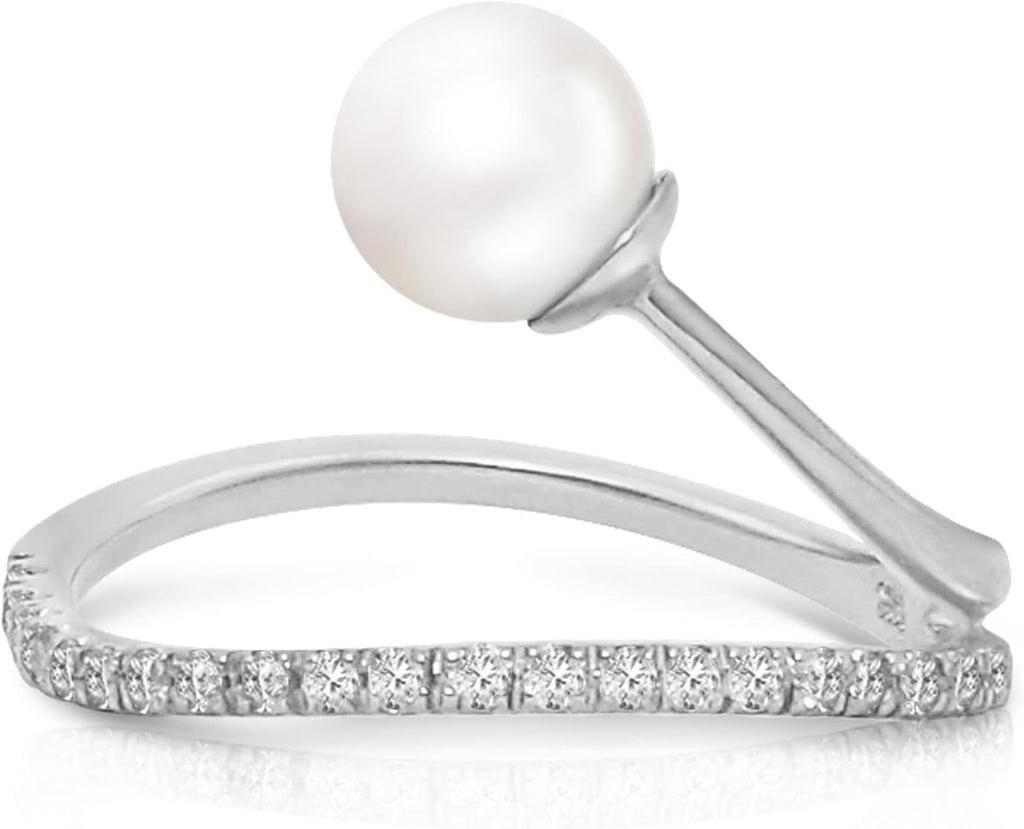 Galaxy Gold GG 14K Solid Yellow Gold Ring with Natural Diamonds and Natural Pearl
