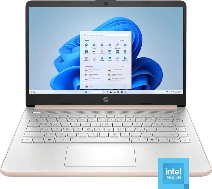 Hp 2025 14' Business Student Laptop Computer, Quad Core Intel N150 Processor, 4GB RAM,128GB UFS,1 Year Microsoft Office 365, Windows 11 Home, Copilot AI, Wi-Fi 6 - Pale Rose Gold