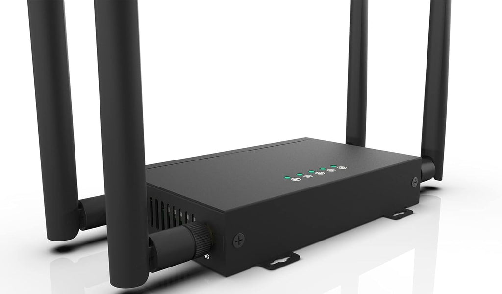 GC111 Industrial Grade 4G CPE LTE SIM Card WiFi Router Tough Iron case 32 WiFi Users RJ45 X 4 Dual Power 12V/5V Big SMA Antennas Plus 1.5M Cable 4G Antennas Multiple Languages