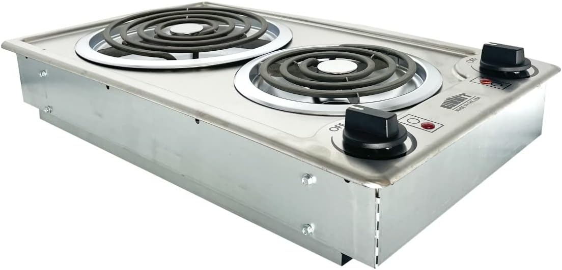 Summit 12' 2 Burner Electric Cooktop 230V Radiant Cooktop, Coil Elements, Made in the USA, Stainless Steel- CCE227SS