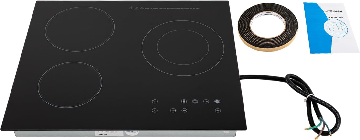 Electric Ceramic Cooktop 110V Built-in Electric Stove Top Induction Radiant Cooktop Sensor Touch Control 2/3/4 Burners 9 Power Levels, 120 Min Timer for Home All Cookware (3 Burners)