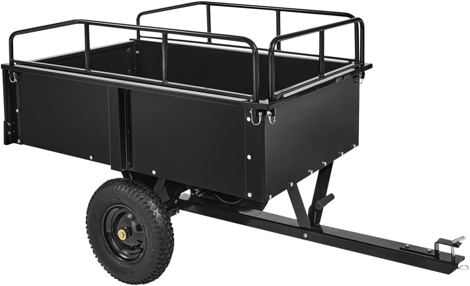 Garvee 750 LBS Utility Trailer, 15 Cubic Feet Heavy Duty Steel Dump Cart Garden Trailer with Removable Sides,Hand Pull or Foot Pedal Garden Dump Cart for ATV, UTV, Lawn Mowers and Tractors