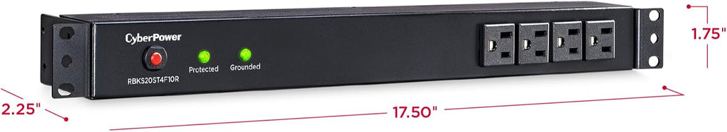 CyberPower RKBS20ST4F10R Rackmount PDU, 20A, 120V, 10 ft Cord, 1U, 14 NEMA 5-20R Outlets, Circuit Breaker, Black