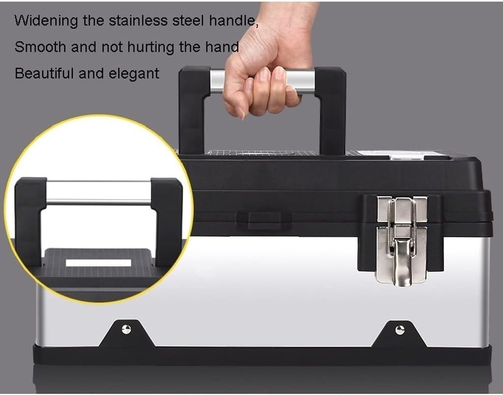 Portable Tool Box Stainless Steel Tool Box Multifunctional Home Portable Hardware Repair Kit Steel Lock Storage Box 17/20 Inch Small Parts Box (Size : 20 inches)