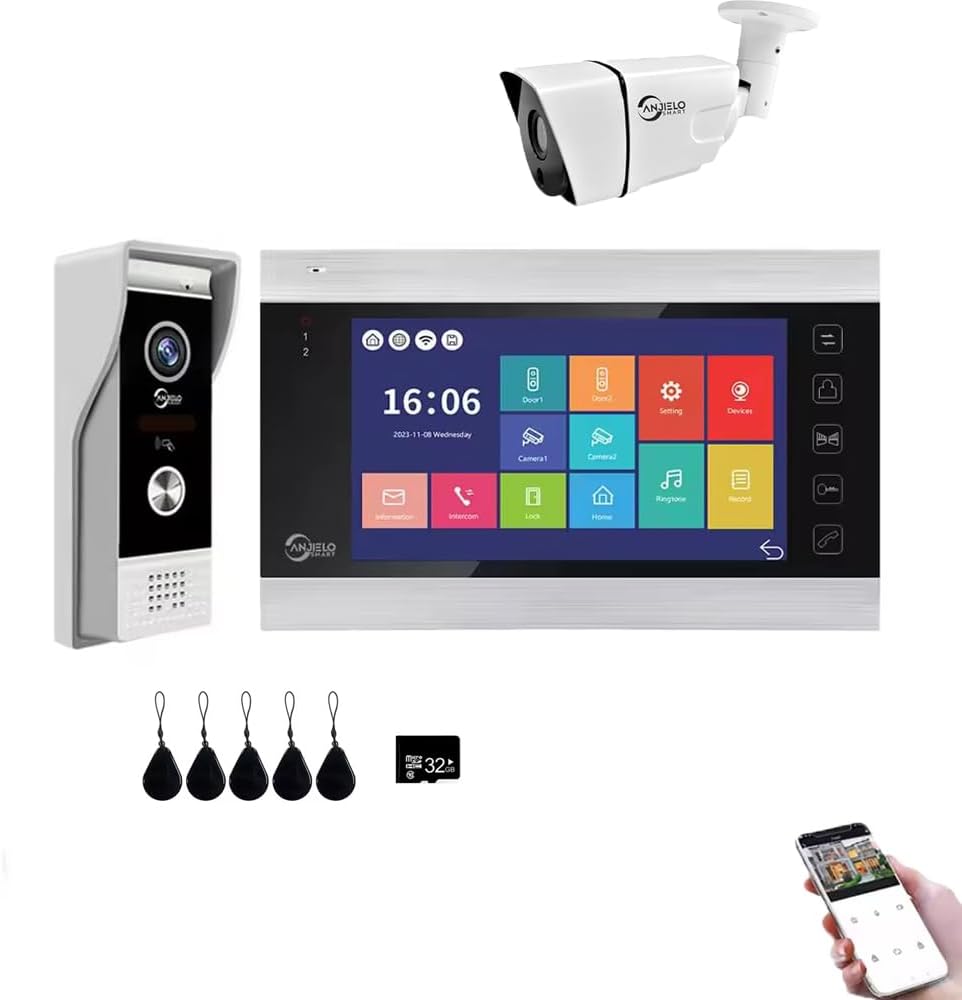Wired Video Apartment Doorbell Intercom,1080P HD Touch Screen Monitor with Camera,7 Inch Ring Video Doorbell,TUYA WiFi Smart Home Video Intercom,Night Vision,Two-Way Audio (1 Monitor+1 Bell+1 Camera)