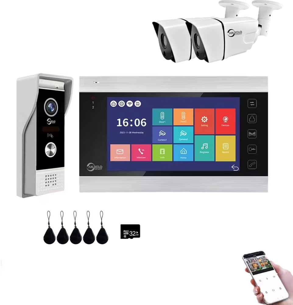 Wired Video Apartment Doorbell Intercom,1080P HD Touch Screen Monitor with Camera,7 Inch Ring Video Doorbell,TUYA WiFi Smart Home Video Intercom,Night Vision,Two-Way Audio (1 Monitor+1 Bell+2 Camera)