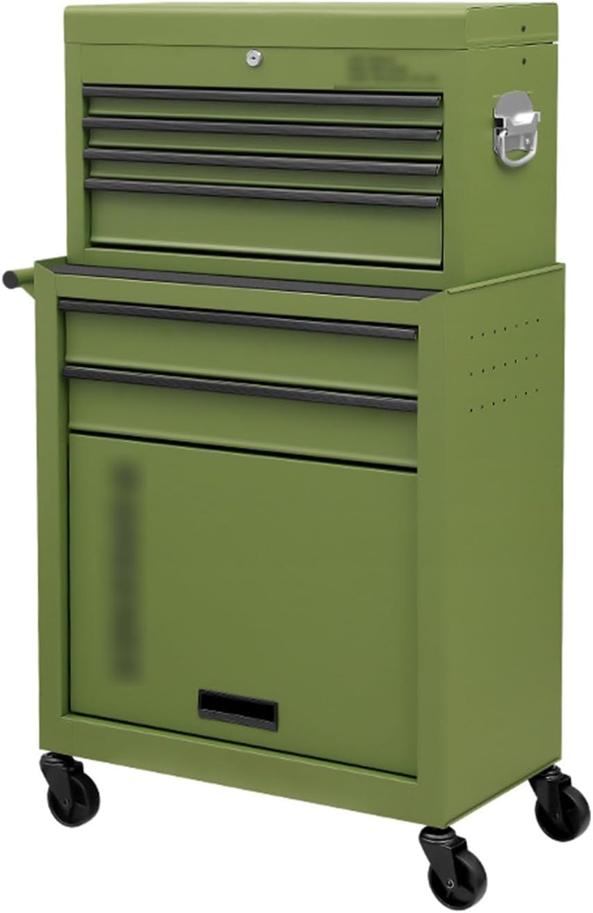 Multifunctional 7-Drawer Rolling Tool Chest, Tool Storage Cabinet w/Wheels, Detachable Top, Tool Organizer Box for Garage, Warehouse & Repair Shop for Garage(Green)