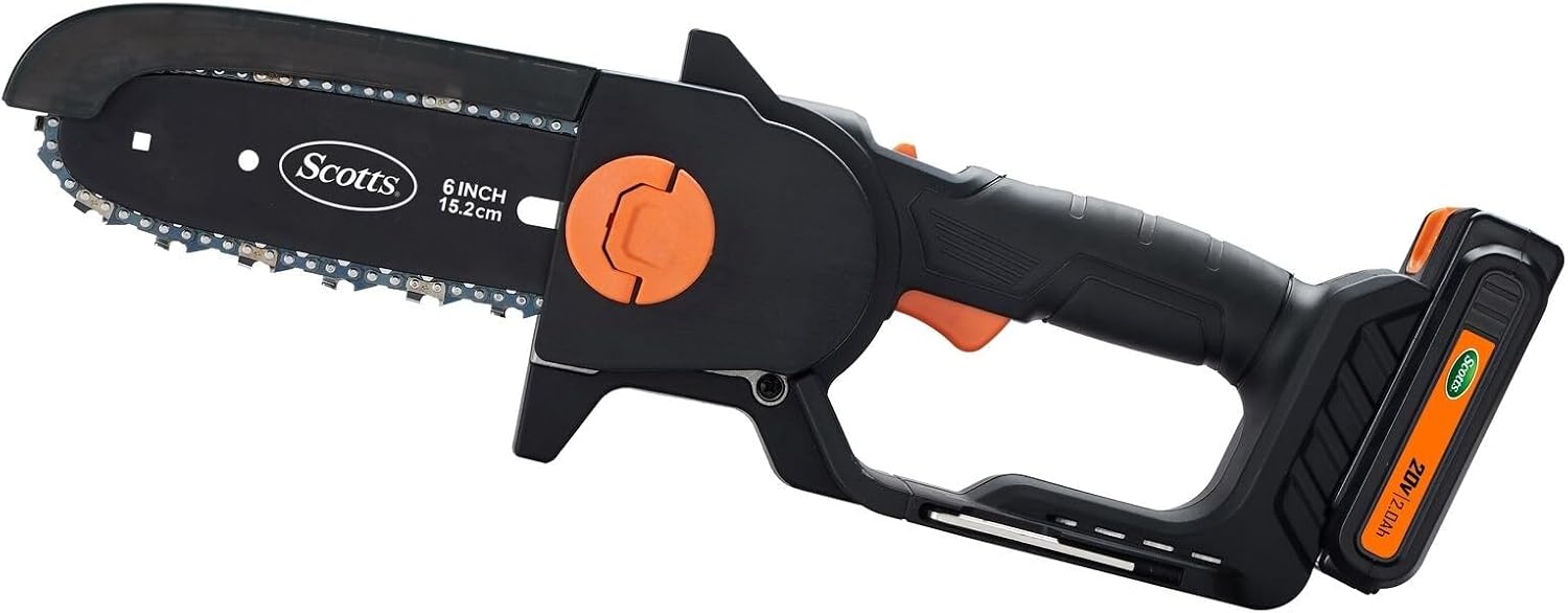Scotts Outdoor Power Tools LCS0620S 6' Cordless Mini Chainsaw, 20-Volt 2Ah Battery and Charger Included, Black