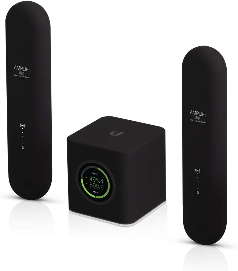 AmpliFi Gamer's Edition WiFi System by Ubiquiti, Seamless Whole Home Wireless Internet, HD WiFi Router, 2 Mesh Points, 4 Gigabit Ethernet, 1 WAN Port, Ethernet Cable, Replaces Router & WiFi Extenders