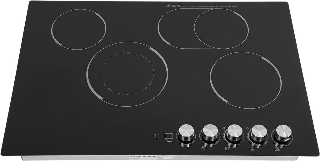Electric Cooktop 24 Inch, 3700W Drop-in 4 Burner Electric Stovetop in Black with 5 Power Levels, 0-99 Minute Timer, Child Safety Lock, 110V - 23.62x20.08x3.94in(No Plug)