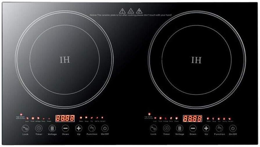 Double Induction Cooker, 1200W 2 Burner Induction Cooker Cooktop, Electromagnetic Oven High Temperature Resistance Double Burner Countertop Cooktop 8 Gear Firepower Dual Induction Hot Plate