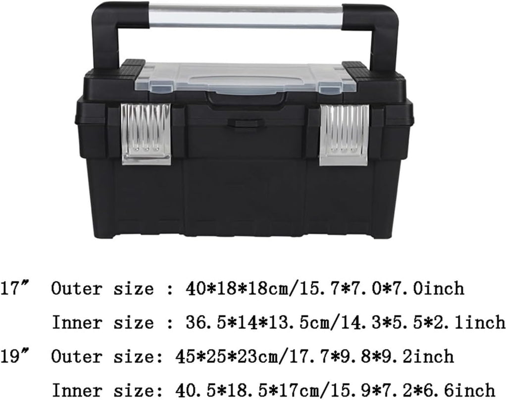 Multifunctional Multipurpose Storage Box Alloy Long Handle Toolbox Household Double Portable Plastic Hardware Tool Storage Box (Black) for Garage(Medium)