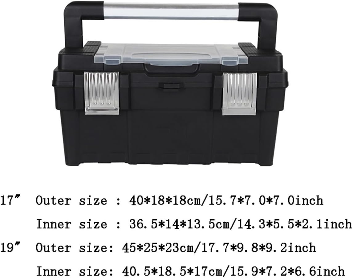 Multifunctional Multipurpose Storage Box Alloy Long Handle Toolbox Household Double Portable Plastic Hardware Tool Storage Box (Black) for Garage(Medium)