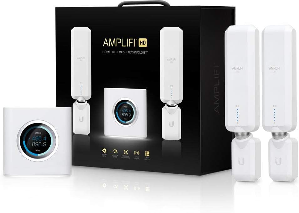 AmpliFi HD WiFi System by Ubiquiti Labs, Seamless Whole Home Wireless Internet Coverage, HD WiFi Router, 2 Mesh Points, 4 Gigabit Ethernet, 1 WAN Port, Ethernet Cable, Replaces Router & WiFi Extenders