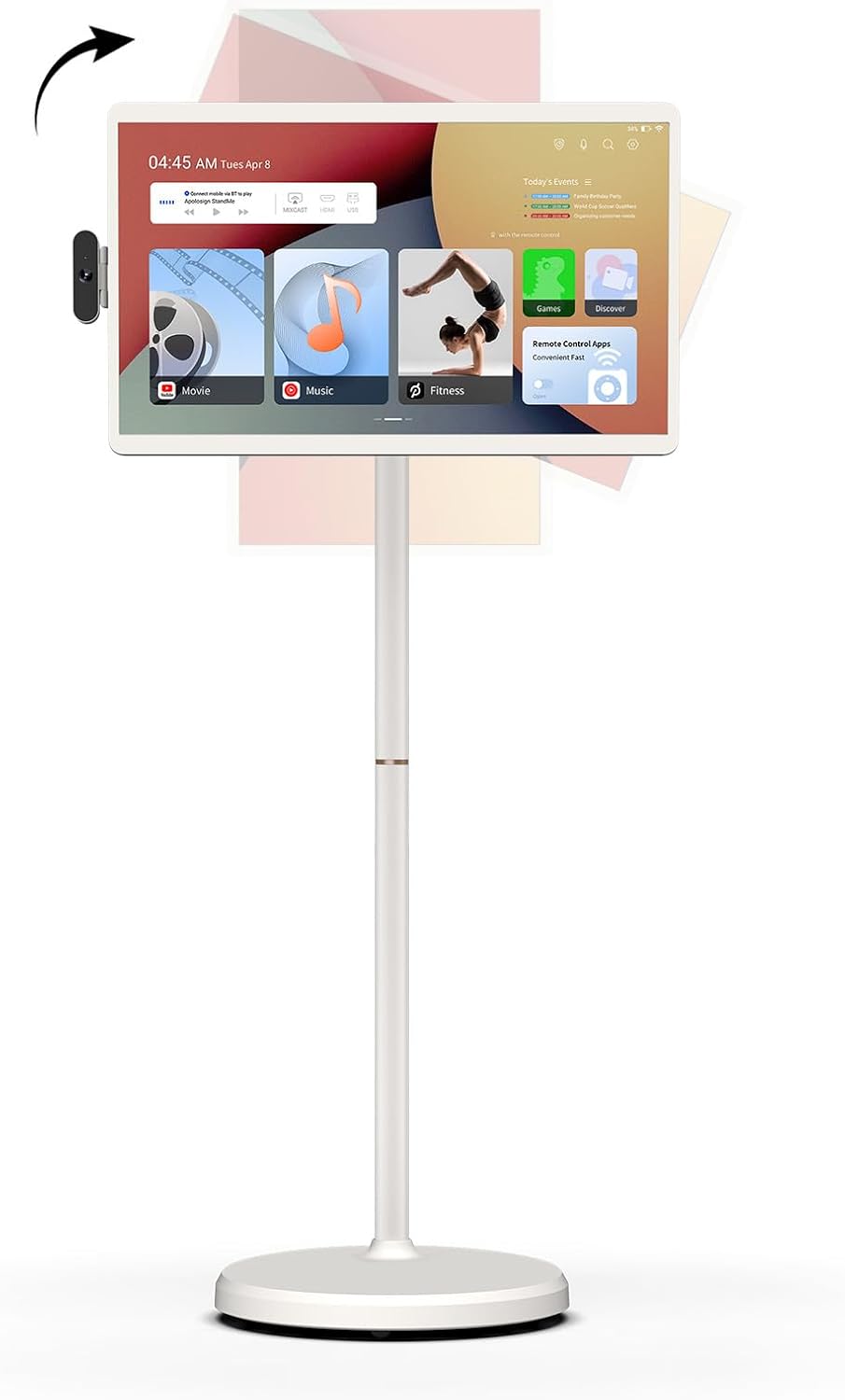 ApoloSign 24 Inch FHD Smart Portable TV 2nd Gen, 16(8+8) GB RAM+128GB, Android 16, EDLA-Certified, Rolling Tablet TV on Wheels, Built-in 5200mAh Battery, Full Swivel Rotation, Voice Remote Control