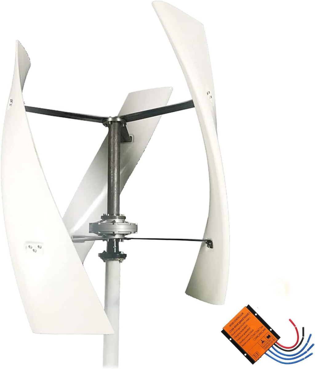 New 3-Blade Vertical Wind Turbine Set,12V/ 24V /48V /220V 3000W Maglev Wind Generator with MPPT Controller for Home Or Camping(White)