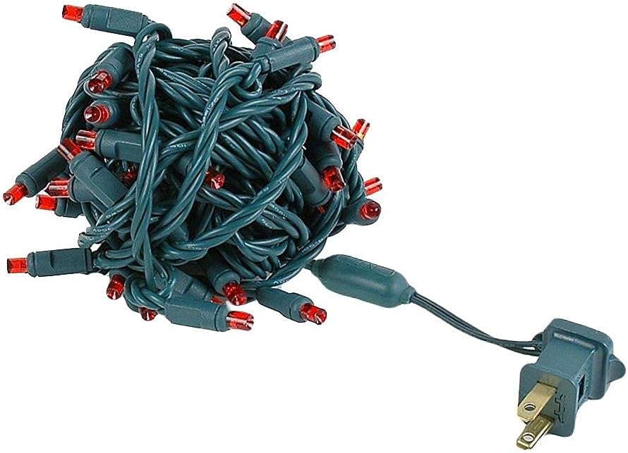 Novelty Lights 24-Pack, 25 Feet 50 LED Red Christmas Mini Light String on Green Wire, 5mm Wide Angle Bulbs, Connectable, Indoor/Outdoor Decor, UL Listed