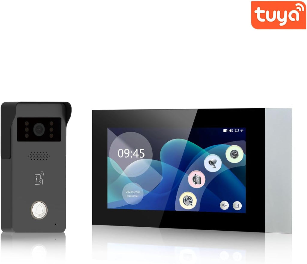 Tuya Smart Office/Home Wireless WiFi Doorbell Camera Security Video Intercom for Access Control System Color Touch Screen Phone App Remote Open with Lock/Fobs/Power Supply Doorbell