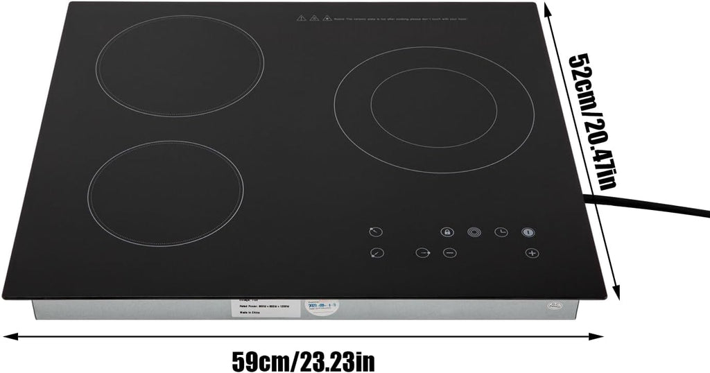 Electric Ceramic Cooktop 110V Built-in Electric Stove Top Induction Radiant Cooktop Sensor Touch Control 2/3/4 Burners 9 Power Levels, 120 Min Timer for Home All Cookware (3 Burners)