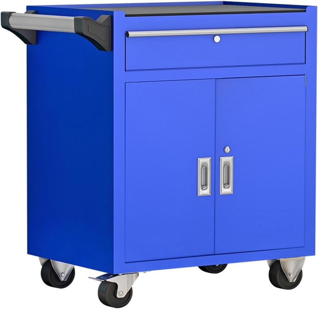 Tool Box Heavy-Duty Mobile Tool Cabinet - Industrial Steel Tool Cart with Wheels and 1 Drawers for Workshop and Repair Tool Storage(Blue)
