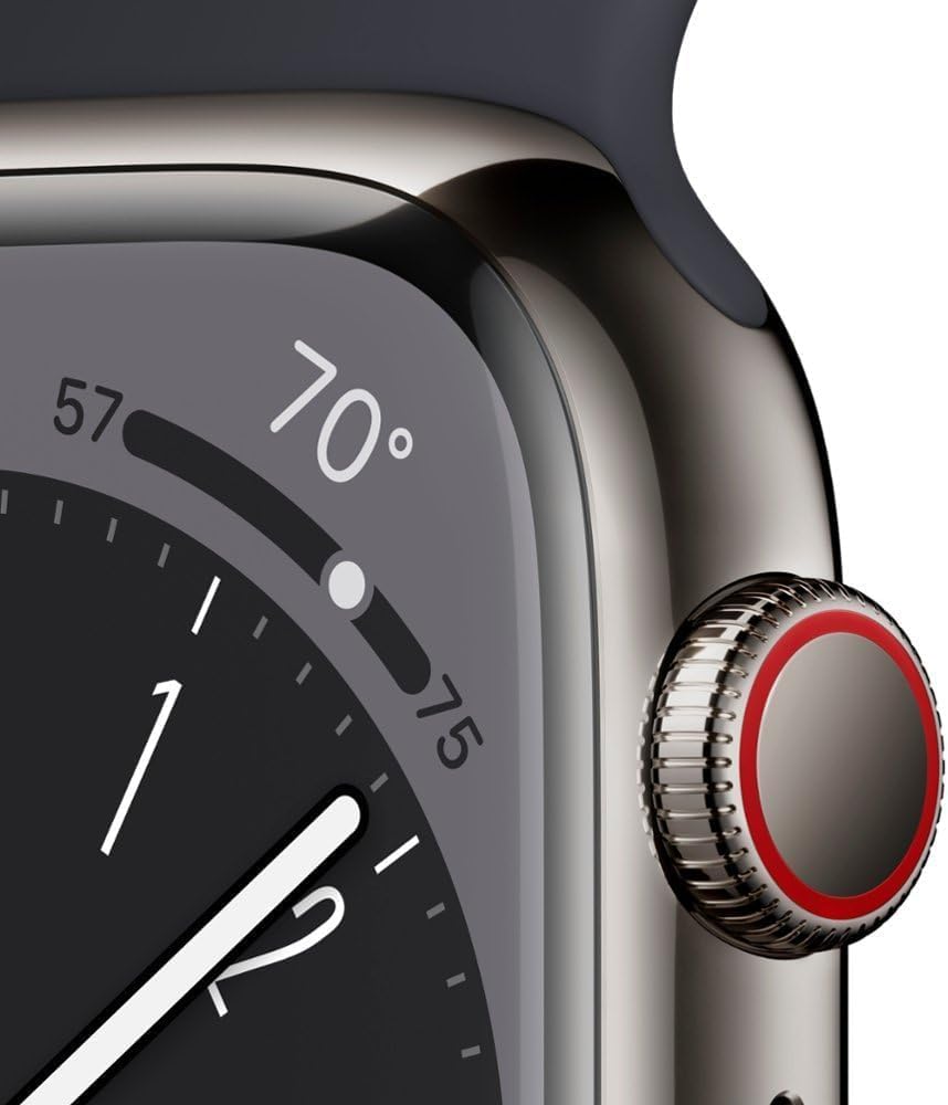 Apple Watch Series 8 [GPS + Cellular, 41mm] - Graphite Stainless Steel with Midnight Sport Band, S/M (Renewed)