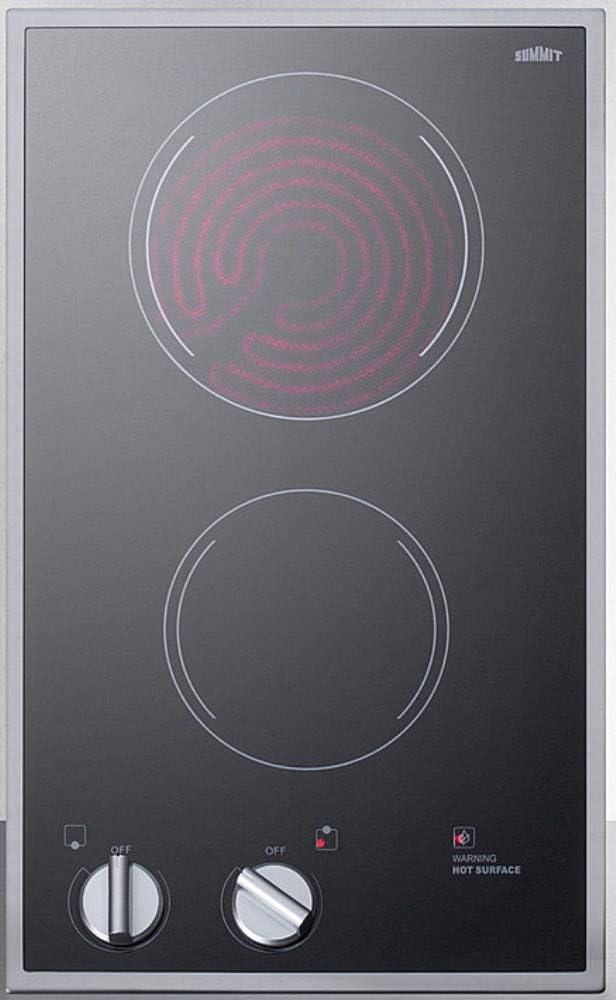 Summit 12' 2 Burner Electric Cooktop. 220/240 Volt Radiant Cooktop, ADA Compliant, Black & Stainless Steel- CR2B22ST