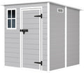 6 x 6 FT Storage Shed, Waterproof Resin Outdoor Storage Shed with Floor & Window & Lockable Doors and Vents, Tool Shed for Bike, Garden, Backyard, Lawn, All Weather Use, Light Grey