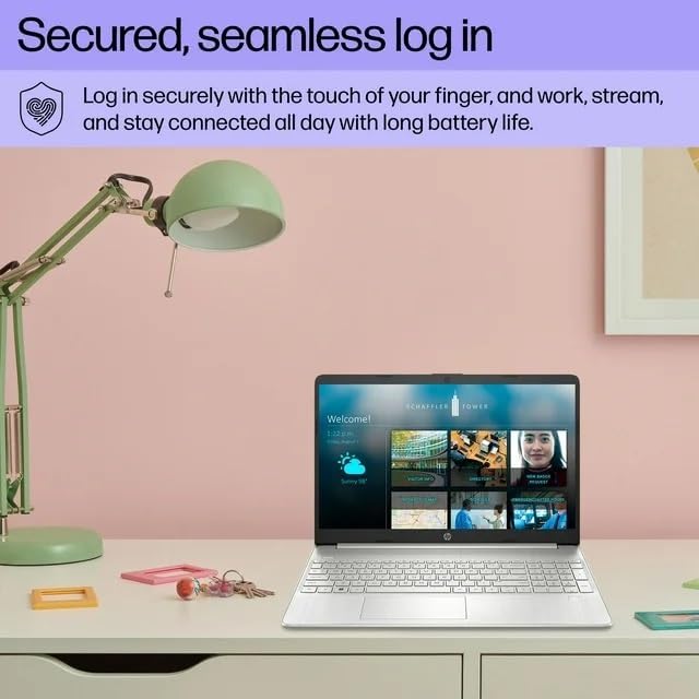 HP 15.6' FHD Slim Laptop, Intel i3-1215U, Intel UHD Graphics, 8GB RAM, 256GB SSD, Webcam, Fingerprint Recognition, WiFi, Win11, Silver (Renewed)