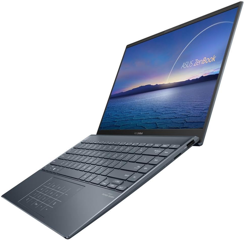 ASUSF ASUS ZenBook 14 Ultra-Slim Laptop 14' Full HD NanoEdge Bezel Display, Intel Core i7-1165G7, 8GB RAM, 512GB PCIe SSD, NumberPad, Thunderbolt 4, Windows 10 Home, Pine Grey, UX425EA-EH71