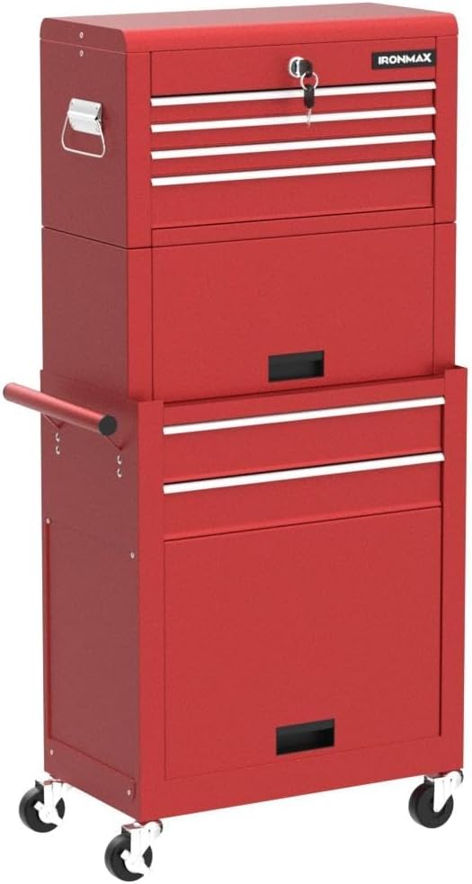 Goplus Tool Chest, 3-in-1 Rolling 6 Drawers Tool Cabinet with Detachable Top Toolbox, Middle Tool Storage, Universal Lockable Wheels, Protective Liner, Auto Lock, Metal Tool Box for Garage Workshop