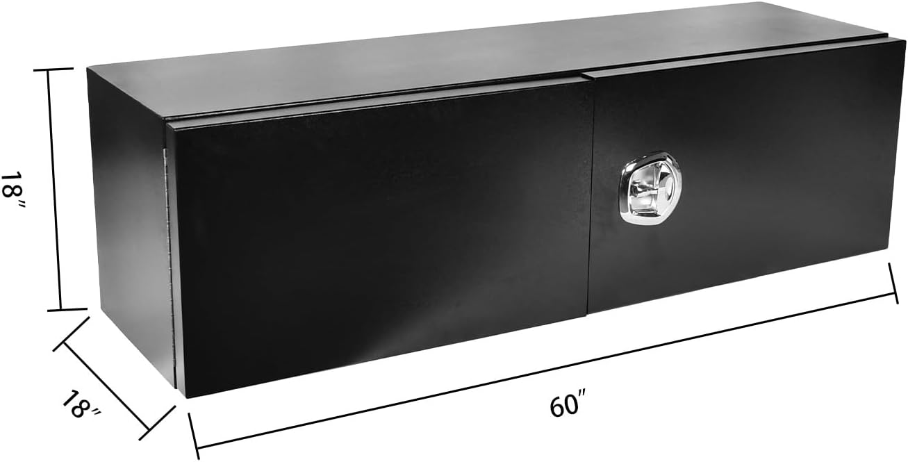 SSN 60'' Inch Black Steel Underbody Truck Box with T-Handle Latch and Barn Door,18 X 18 X 60 Inch Truck Bed Tool Box,Waterproof and Durable Toolbox,for Storage and Organization
